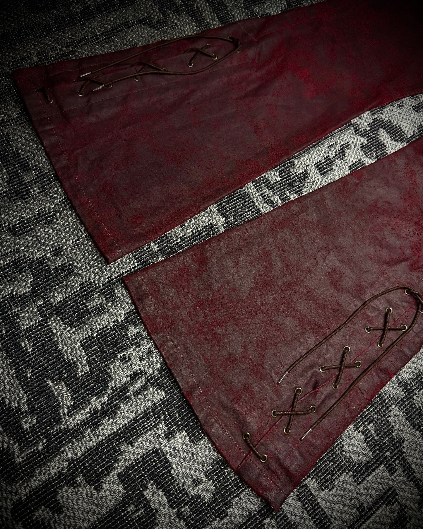 (for offer)Tornado Mart Coated Deep Red Flared Pants