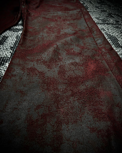 (for offer)Tornado Mart Coated Deep Red Flared Pants