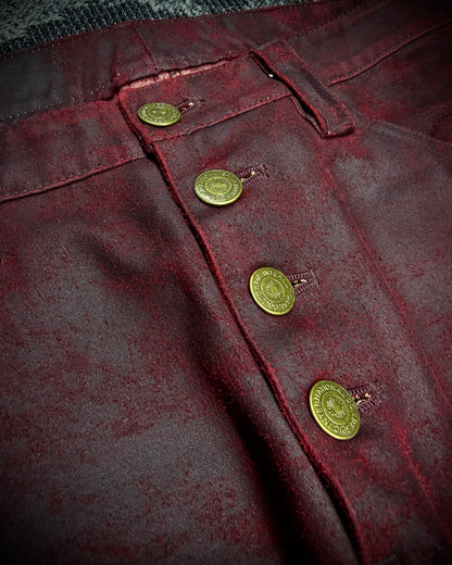 (for offer)Tornado Mart Coated Deep Red Flared Pants