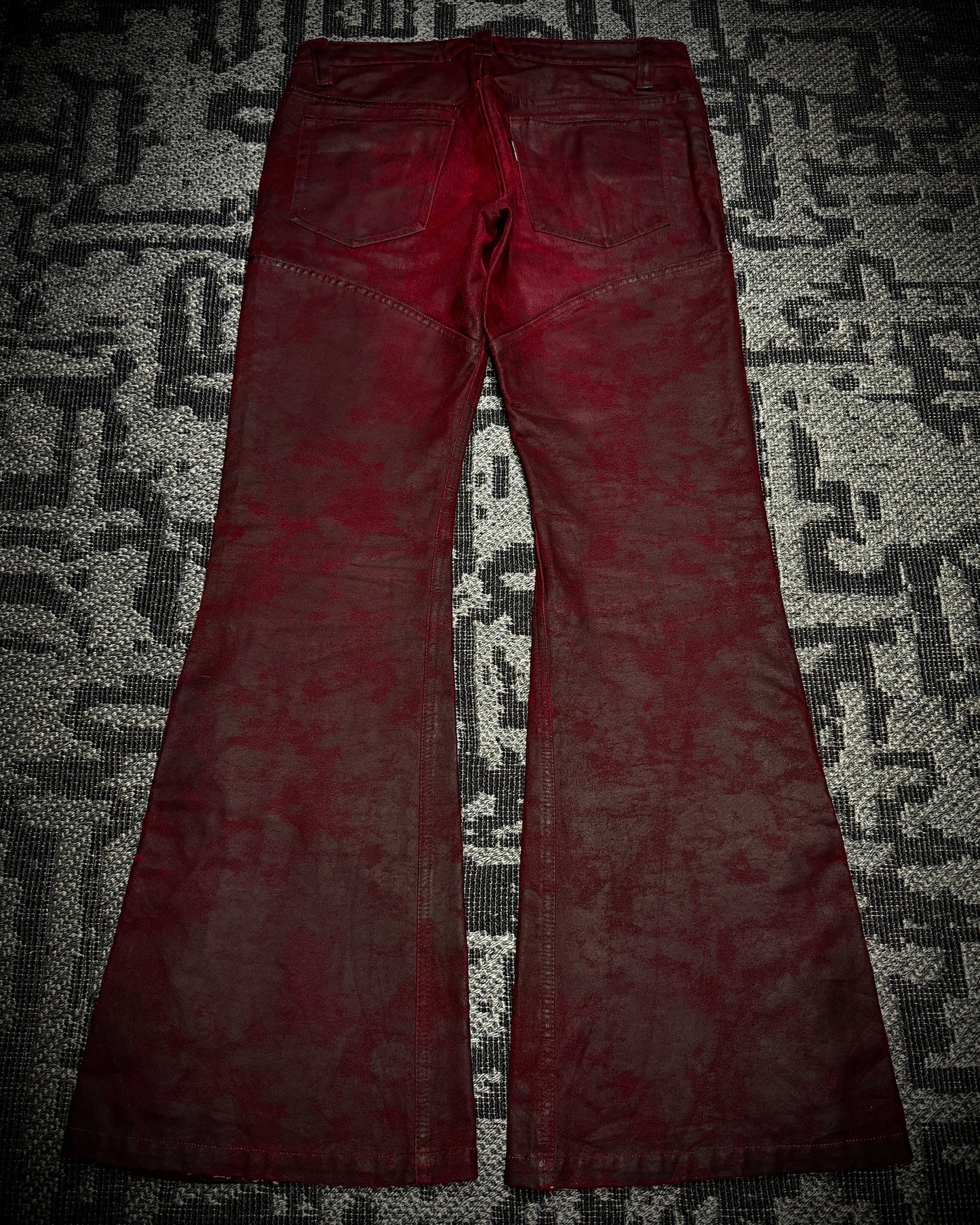 (for offer)Tornado Mart Coated Deep Red Flared Pants