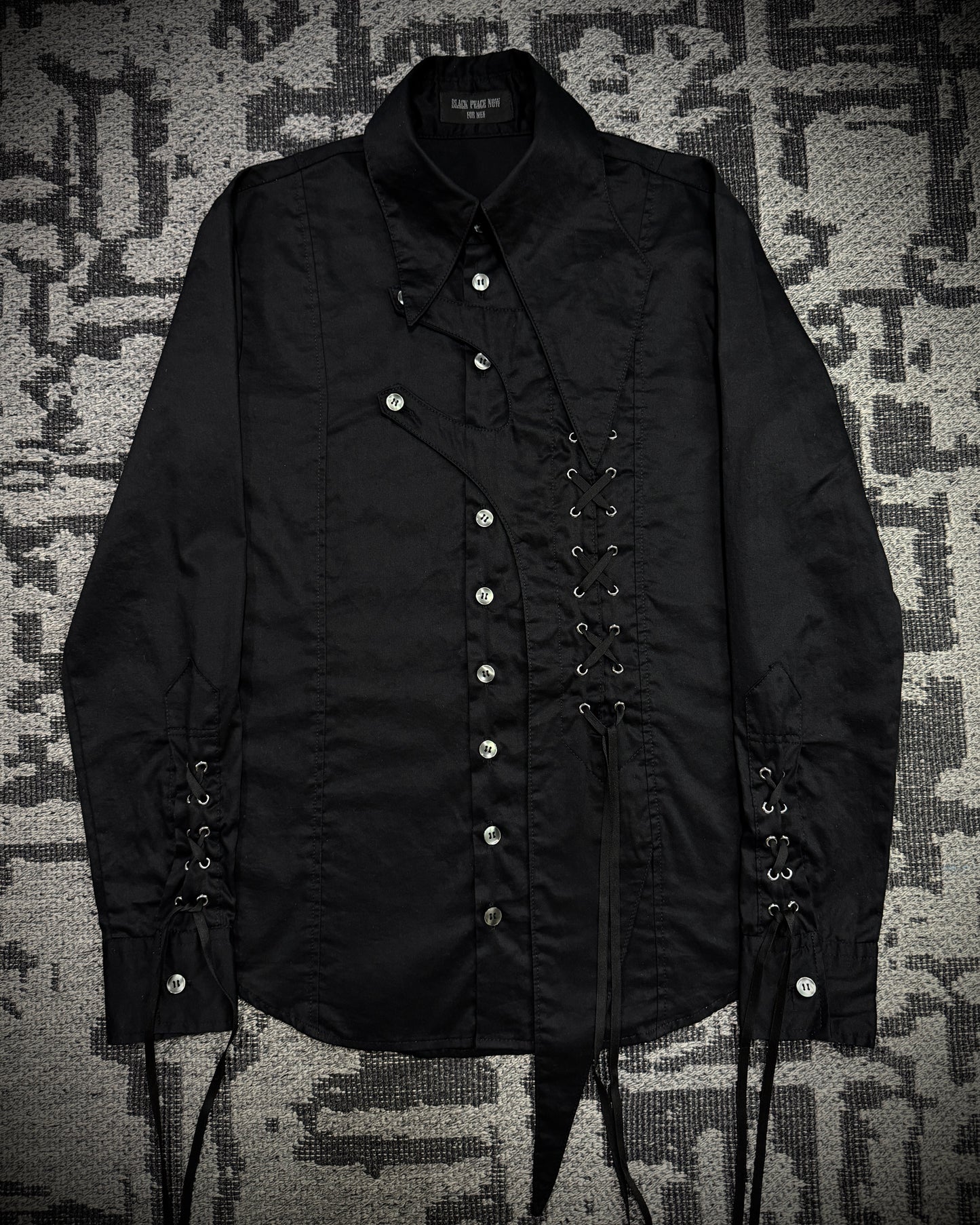 Black Peace Now Asymmetrical Lace-Up Shirt