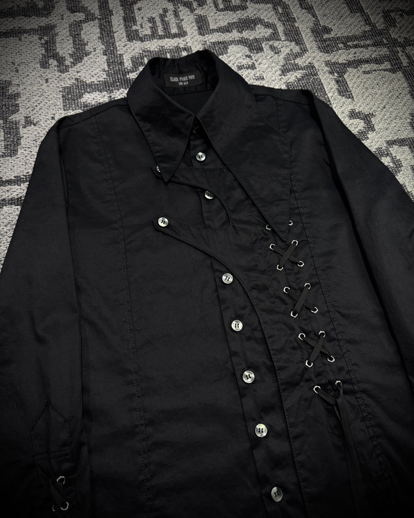 Black Peace Now Asymmetrical Lace-Up Shirt