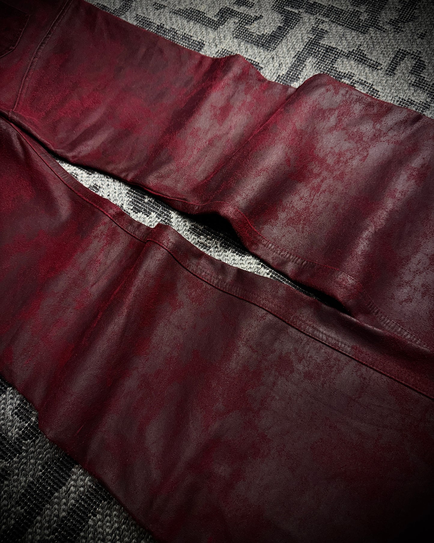 (for offer)Tornado Mart Coated Deep Red Flared Pants