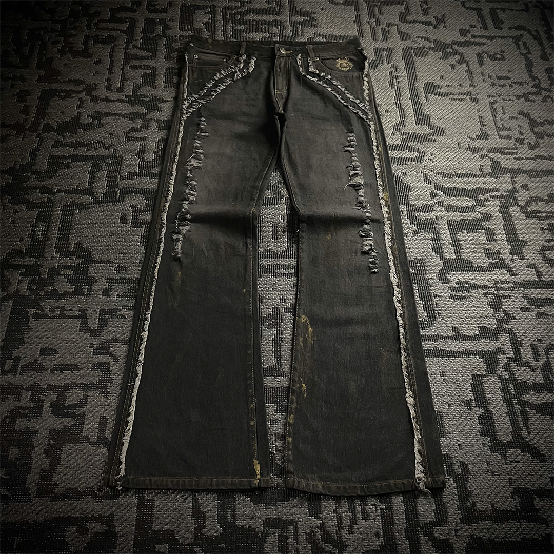 Bernings Sho Gold Embroidery Distressed Flared Jeans