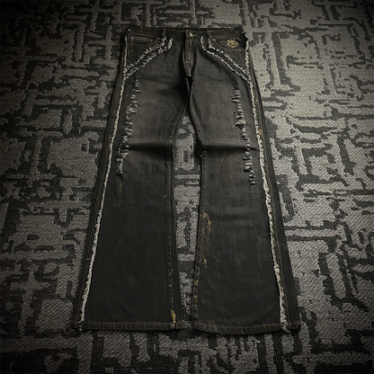 Bernings Sho Gold Embroidery Distressed Flared Jeans