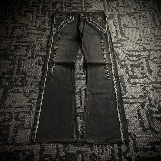 Bernings Sho Gold Embroidery Distressed Flared Jeans