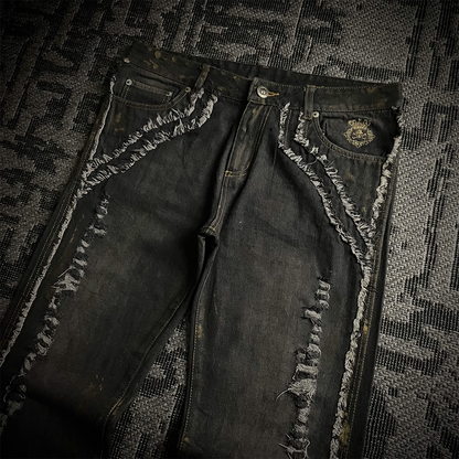 Bernings Sho Gold Embroidery Distressed Flared Jeans