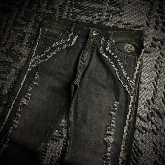 Bernings Sho Gold Embroidery Distressed Flared Jeans