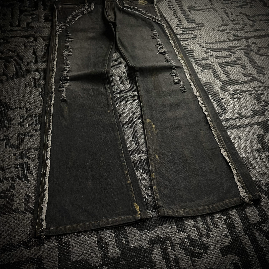 Bernings Sho Gold Embroidery Distressed Flared Jeans