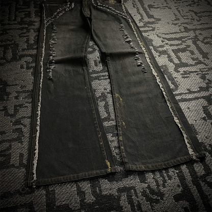 Bernings Sho Gold Embroidery Distressed Flared Jeans