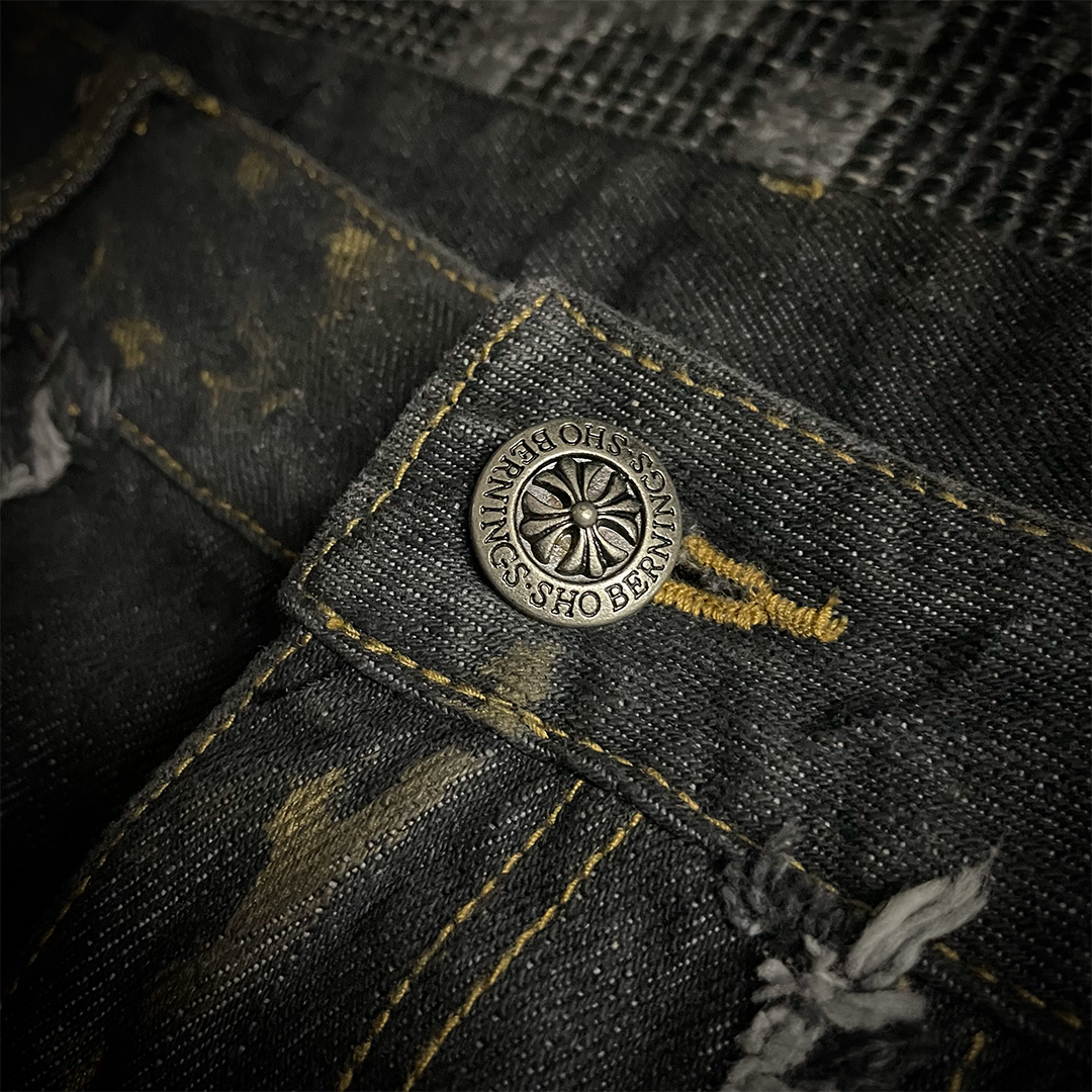 Bernings Sho Gold Embroidery Distressed Flared Jeans