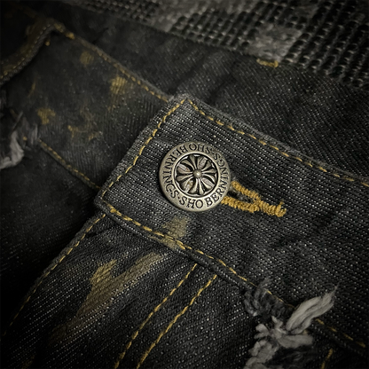 Bernings Sho Gold Embroidery Distressed Flared Jeans