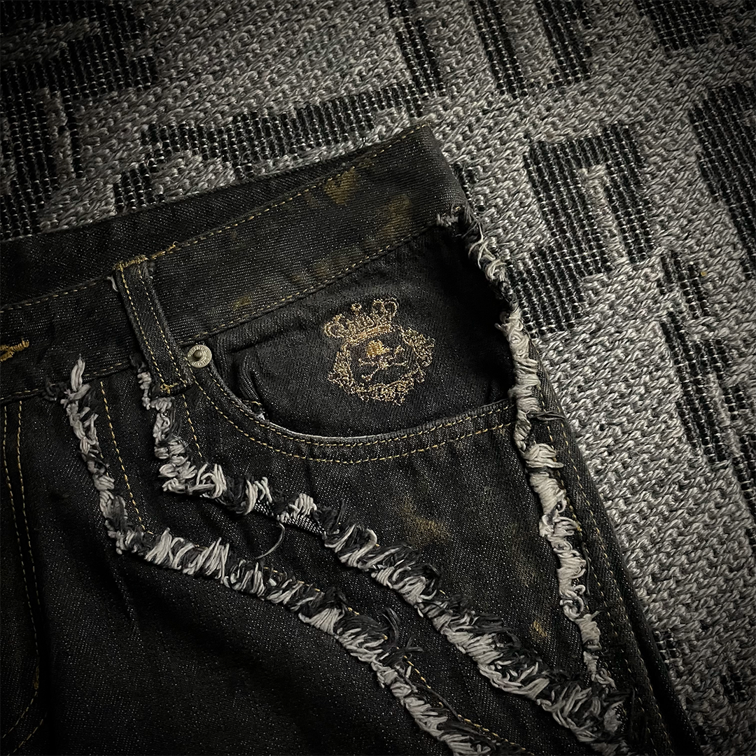 Bernings Sho Gold Embroidery Distressed Flared Jeans
