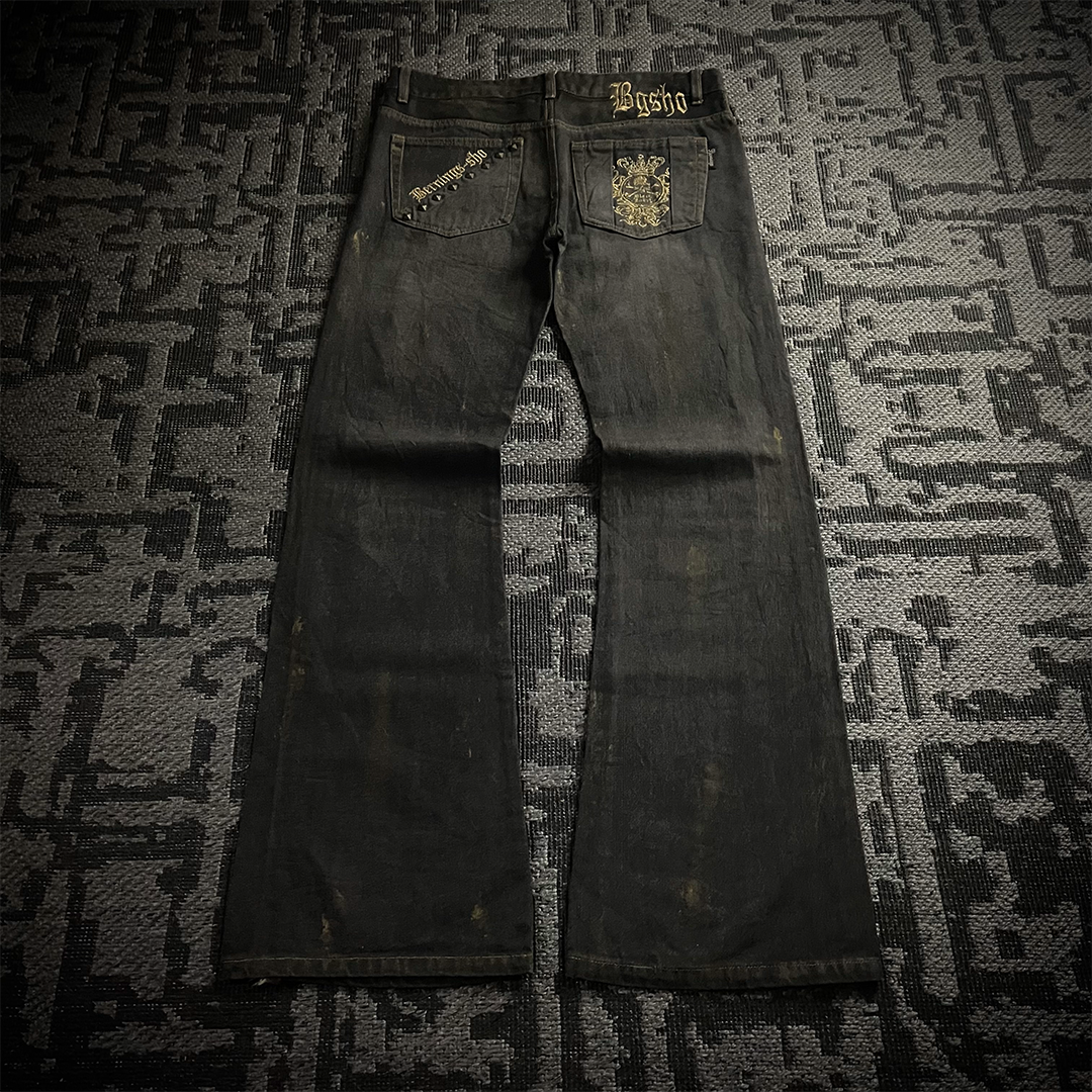 Bernings Sho Gold Embroidery Distressed Flared Jeans