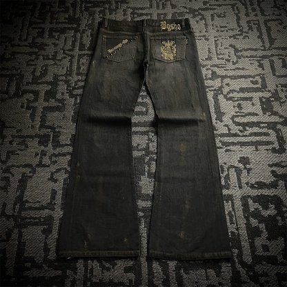 Bernings Sho Gold Embroidery Distressed Flared Jeans