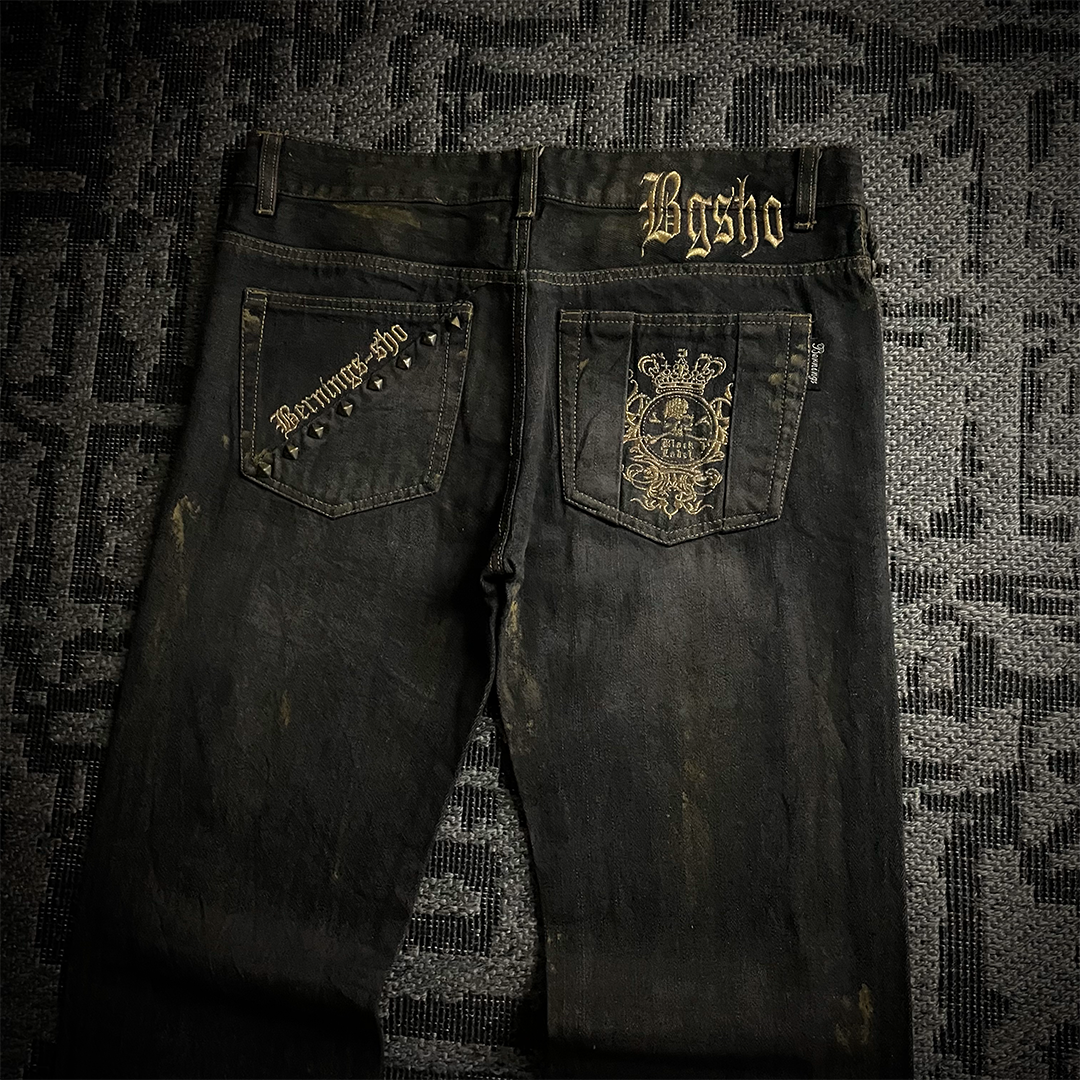 Bernings Sho Gold Embroidery Distressed Flared Jeans