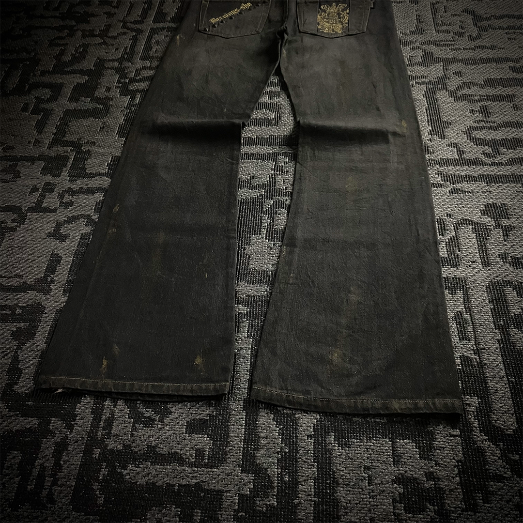 Bernings Sho Gold Embroidery Distressed Flared Jeans