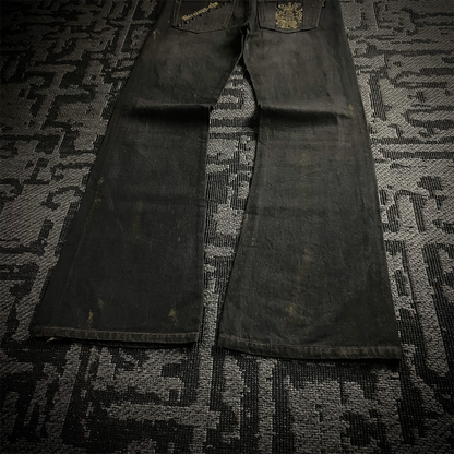 Bernings Sho Gold Embroidery Distressed Flared Jeans