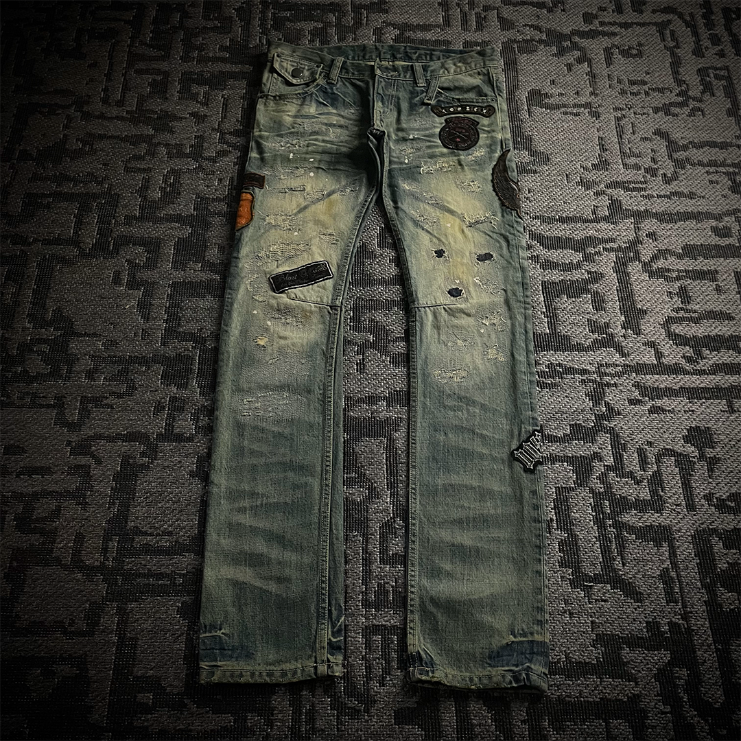 Tornado Mart Patch Work Distressed Biker Jeans