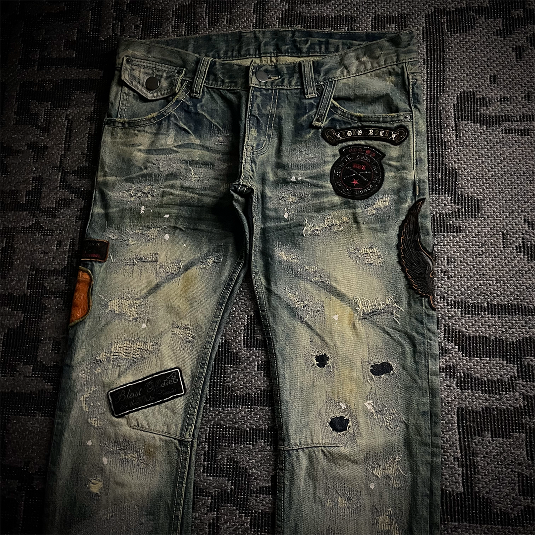 Tornado Mart Patch Work Distressed Biker Jeans
