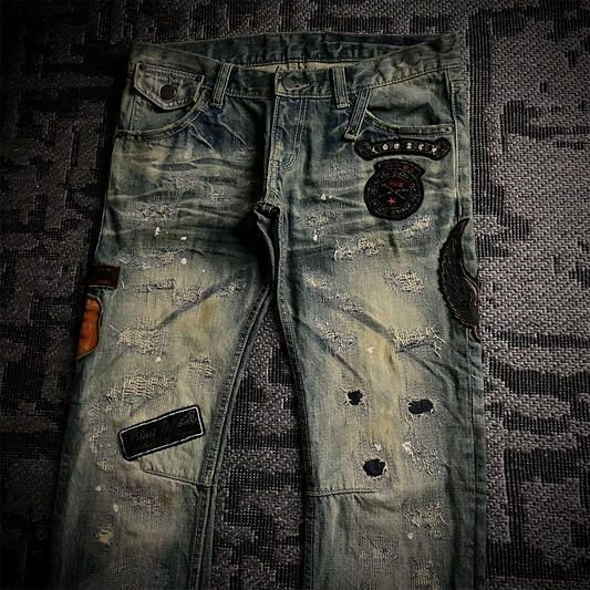 Tornado Mart Patch Work Distressed Biker Jeans