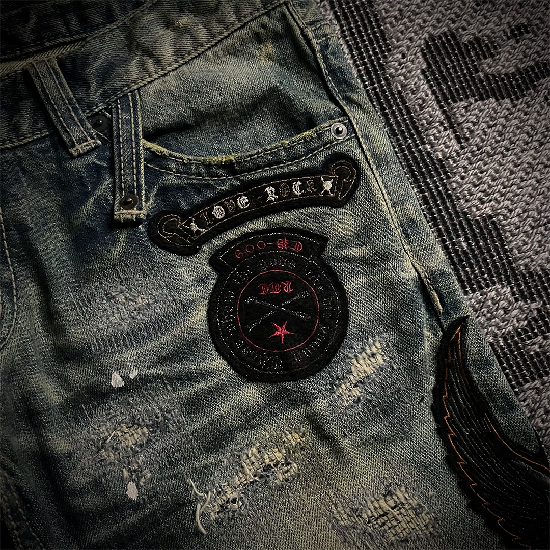 Tornado Mart Patch Work Distressed Biker Jeans