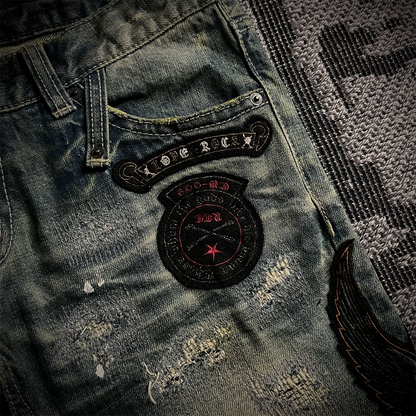 Tornado Mart Patch Work Distressed Biker Jeans
