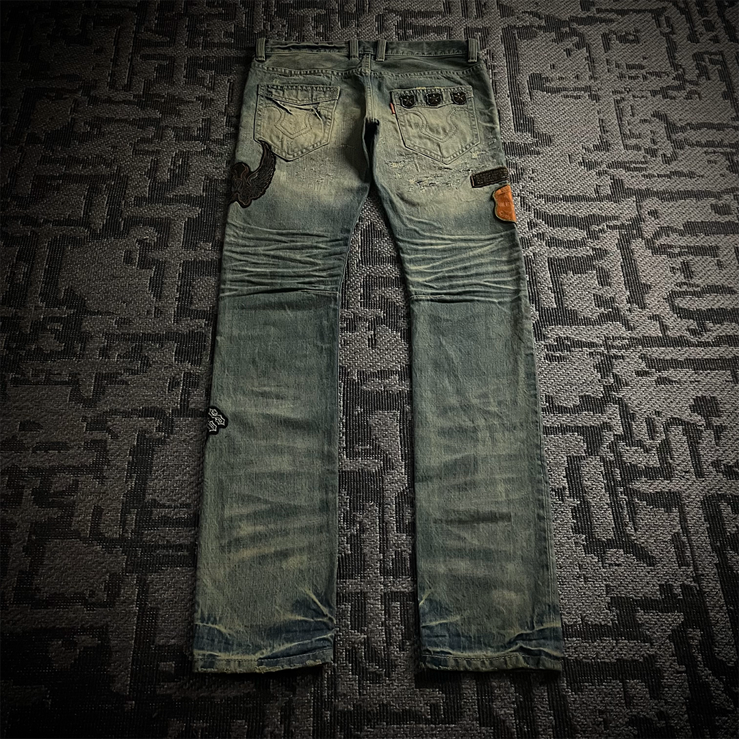 Tornado Mart Patch Work Distressed Biker Jeans