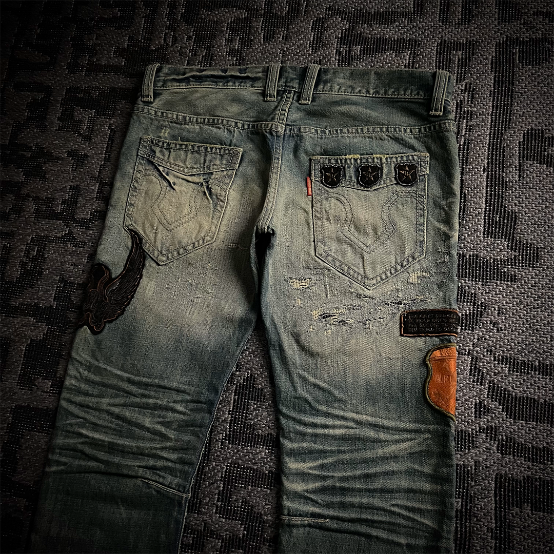 Tornado Mart Patch Work Distressed Biker Jeans