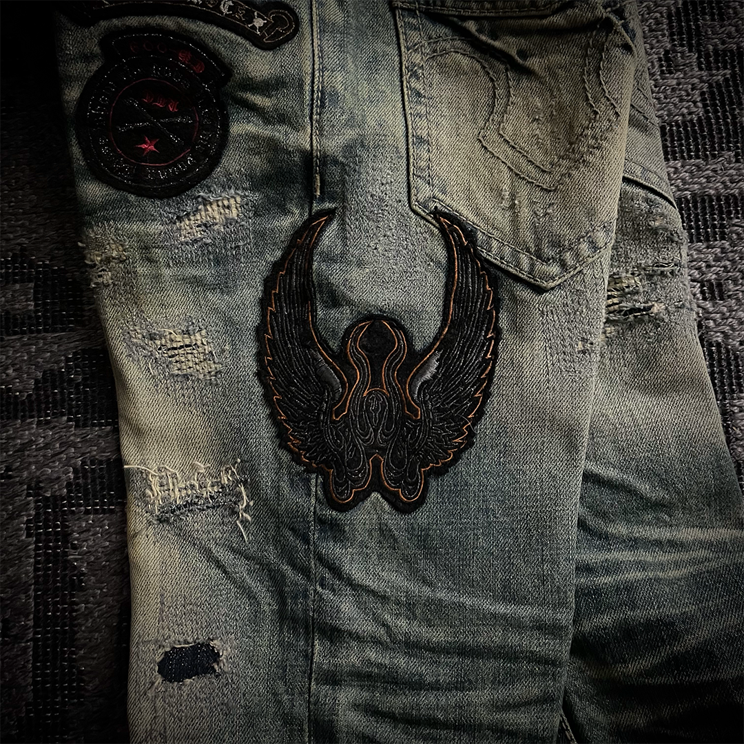 Tornado Mart Patch Work Distressed Biker Jeans