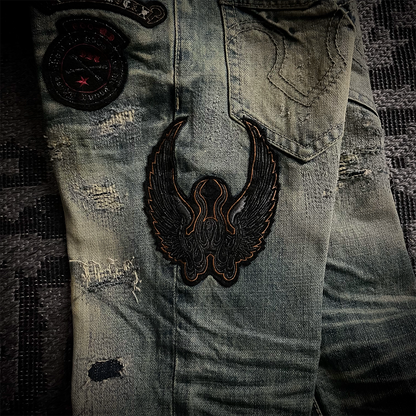 Tornado Mart Patch Work Distressed Biker Jeans