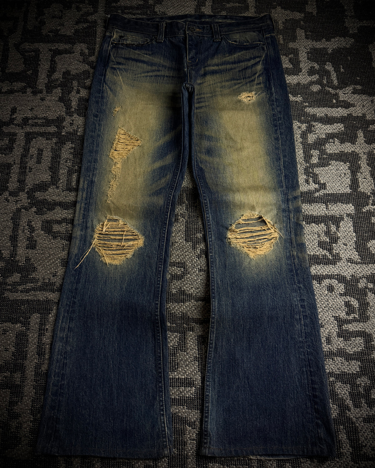 The Murder License Mud Wash Destroyed Studded Flared Jeans
