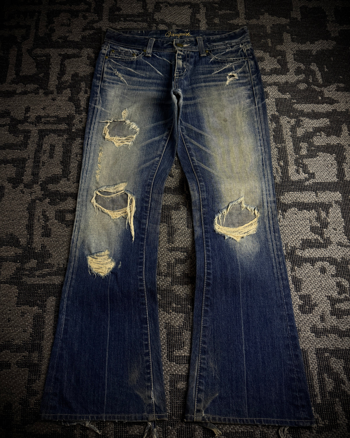 Vanquish Gold Destroyed Flared Jeans