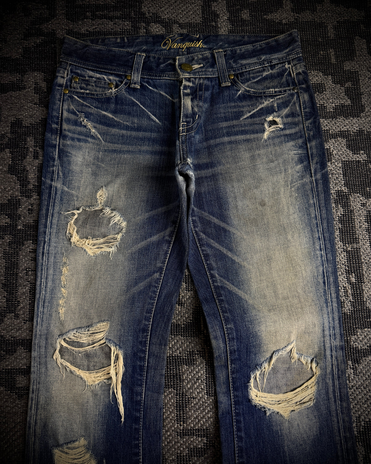 Vanquish Gold Destroyed Flared Jeans