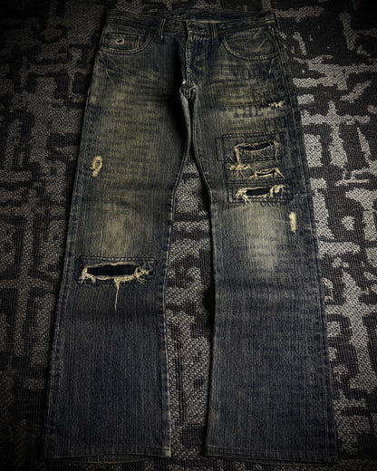 Edge Rupert Text Print Panel Straight Jeans
