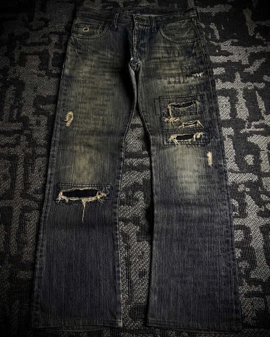Edge Rupert Text Print Panel Straight Jeans