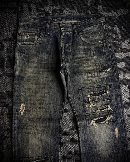 Edge Rupert Text Print Panel Straight Jeans