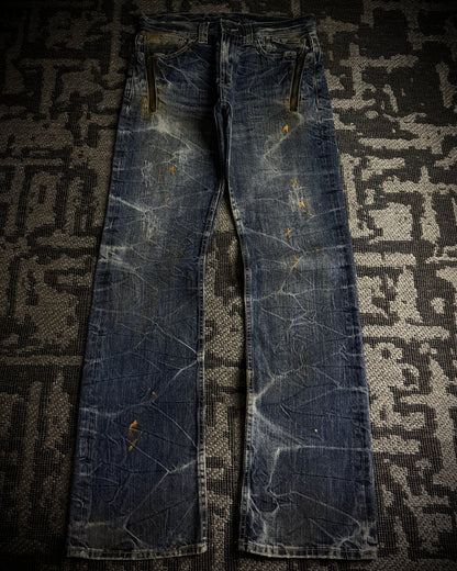 Japanese Faded Cracked Zip Jeans