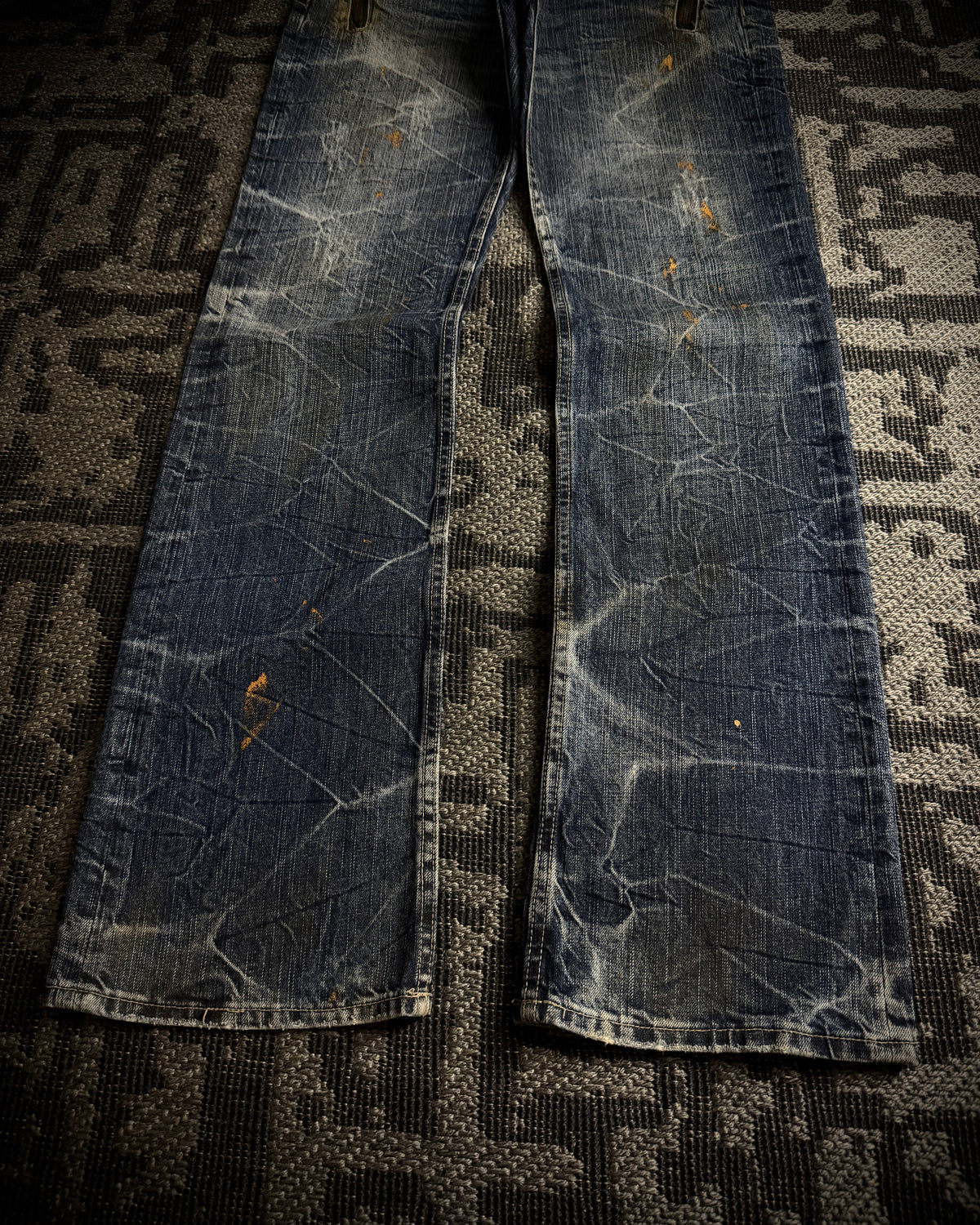 Japanese Faded Cracked Zip Jeans