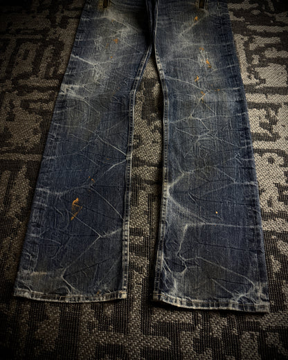 Japanese Faded Cracked Zip Jeans