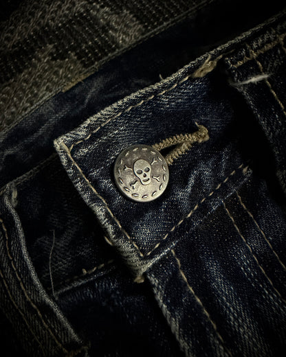 Japanese Faded Cracked Zip Jeans