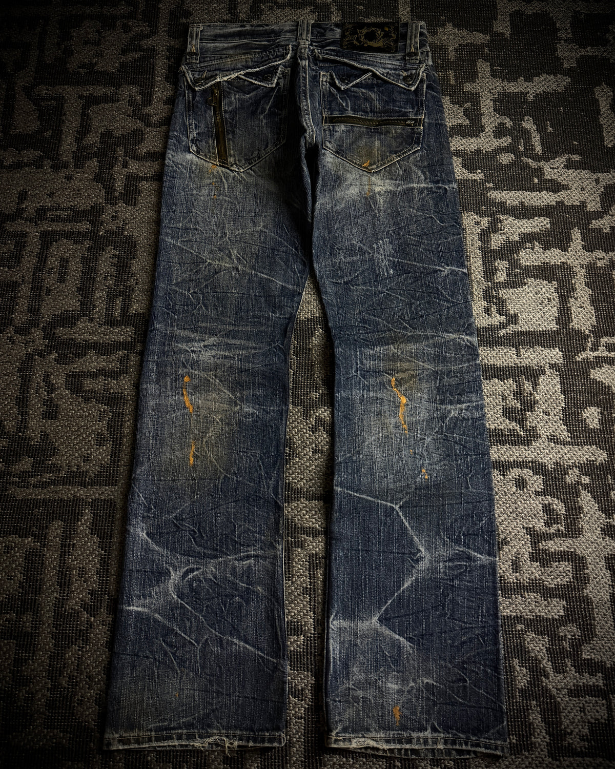 Japanese Faded Cracked Zip Jeans