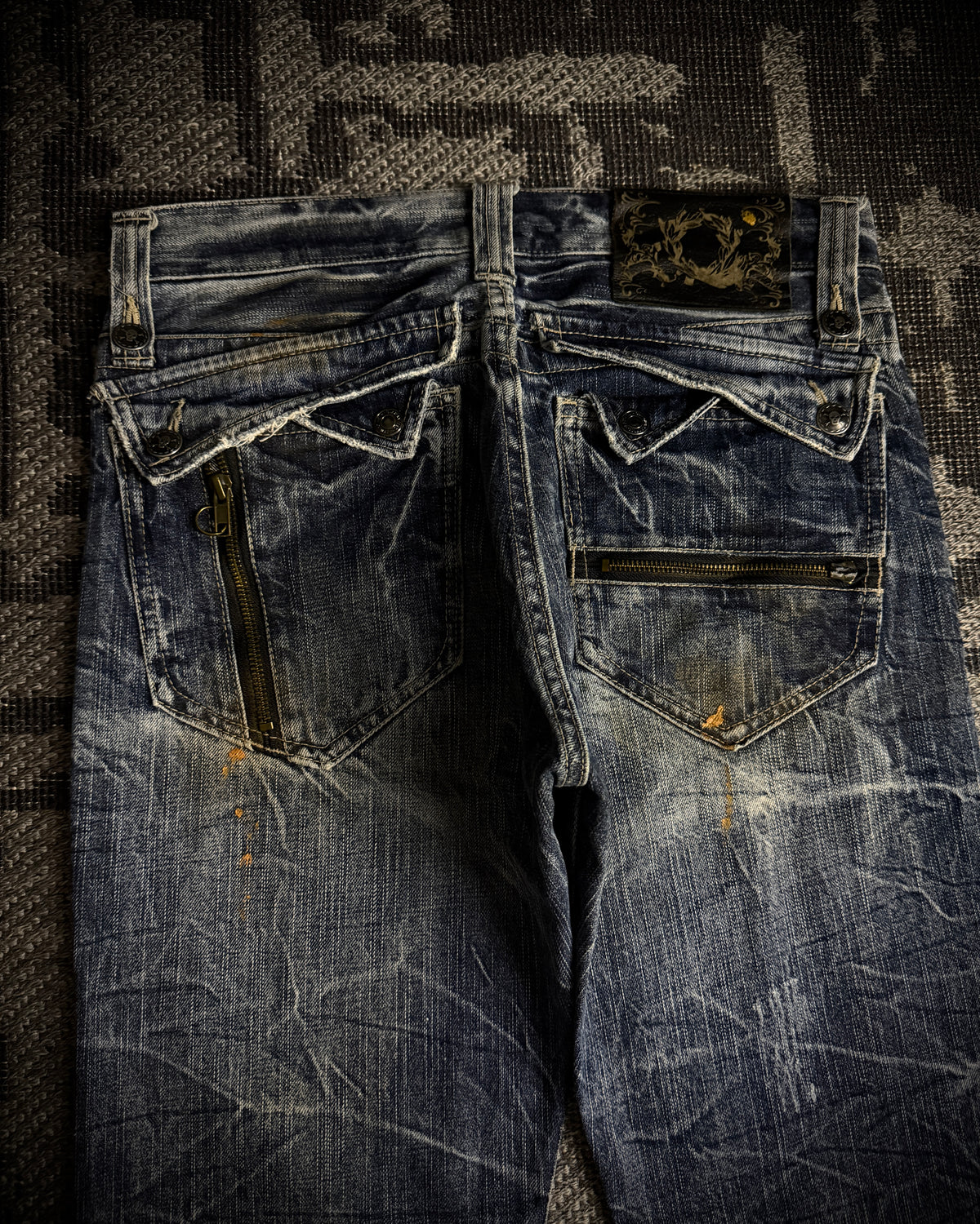 Japanese Faded Cracked Zip Jeans
