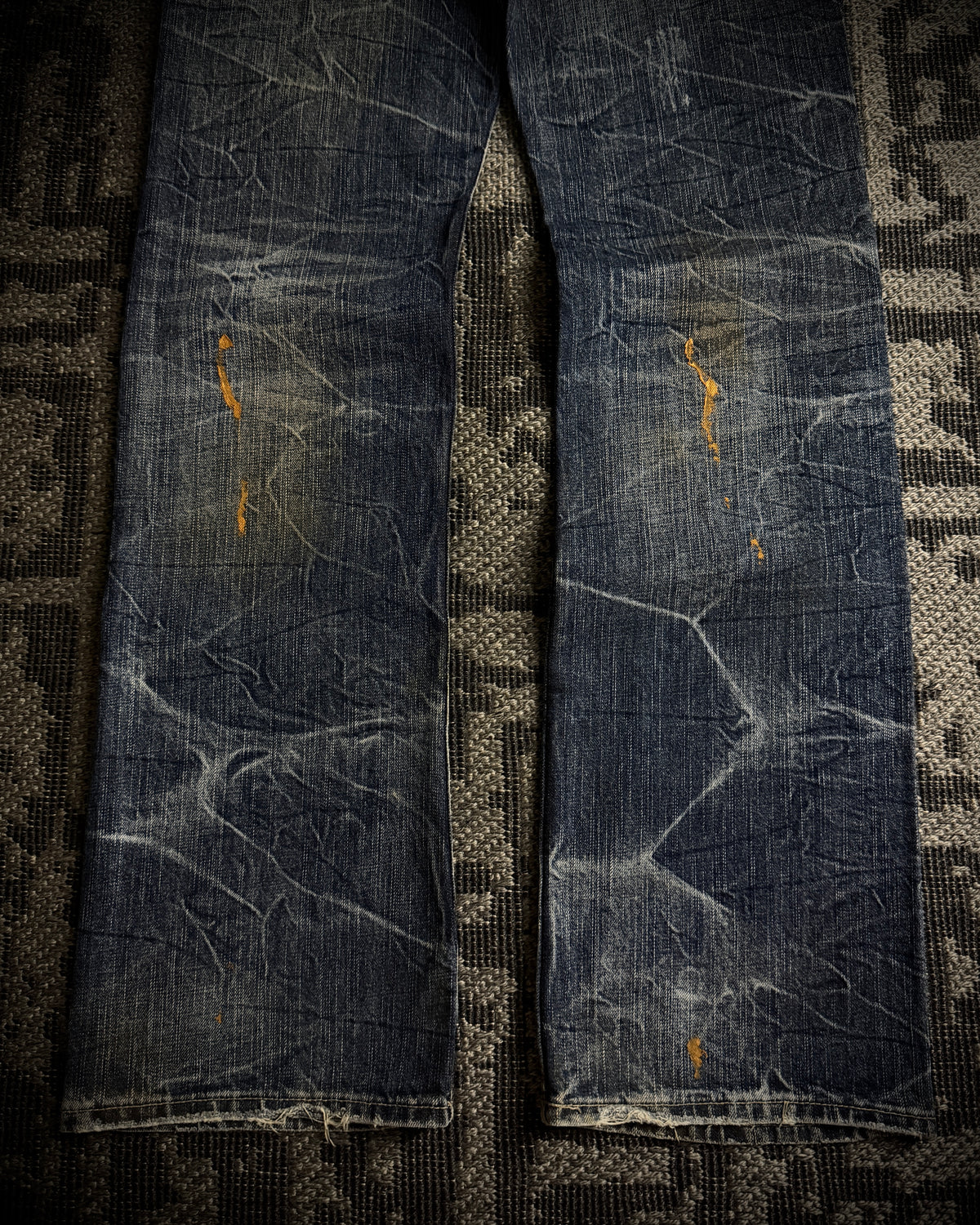Japanese Faded Cracked Zip Jeans