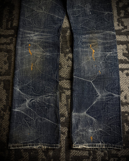 Japanese Faded Cracked Zip Jeans