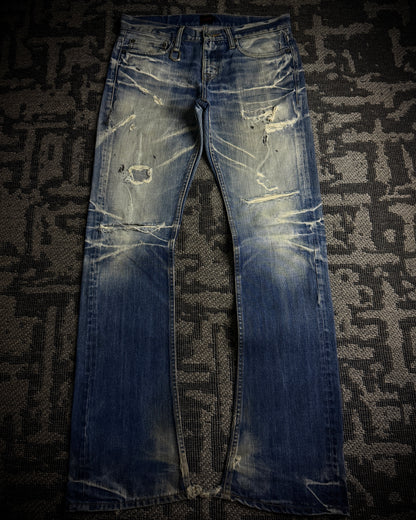 Jackrose Faded Distressed Boot Cut Jeans