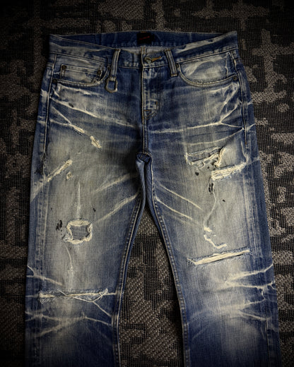 Jackrose Faded Distressed Boot Cut Jeans