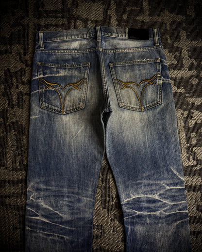 Jackrose Faded Distressed Boot Cut Jeans