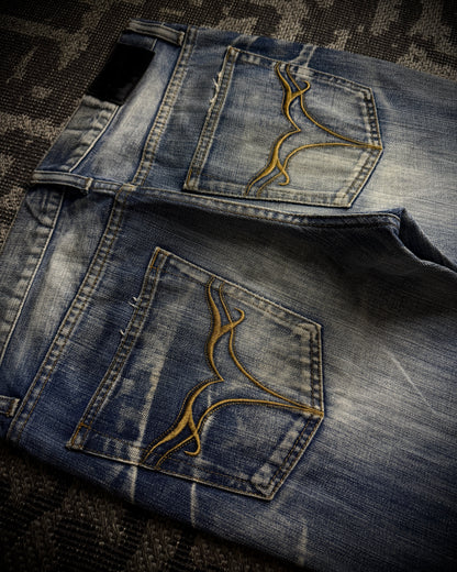 Jackrose Faded Distressed Boot Cut Jeans