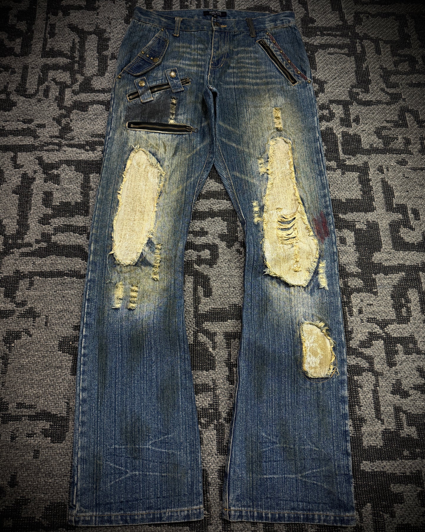 In The Attic Dirty Distressed Multi-Zip Bootcut Denim